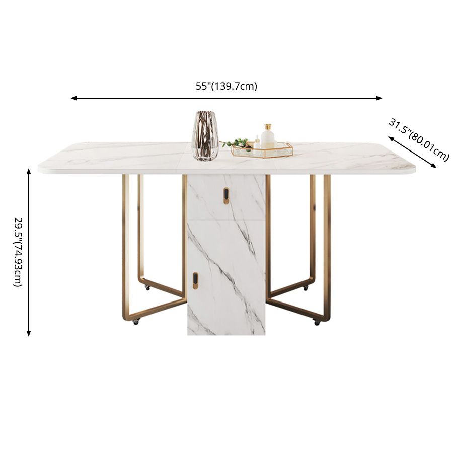 Modern Foldable Dining Room Set Standard Height with Gold Base Dining Furniture