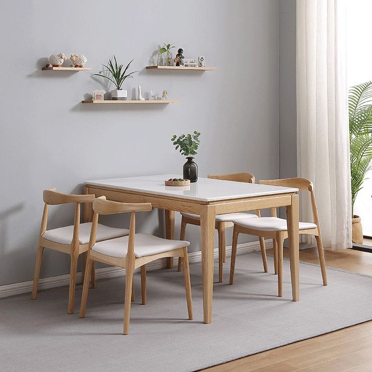 Rectangle Home Dining Table Simplicity Dinner Room Sintered Stone Table with 4 Wood Legs