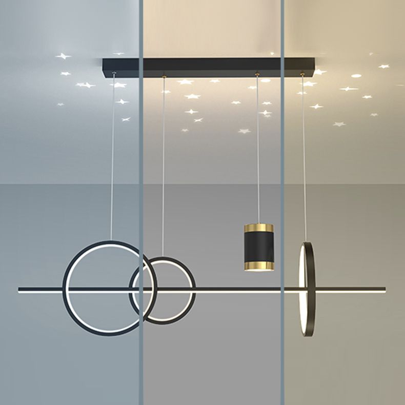 Idées d'éclairage d'île linéaire Pendentif îlot de cuisine en métal moderne