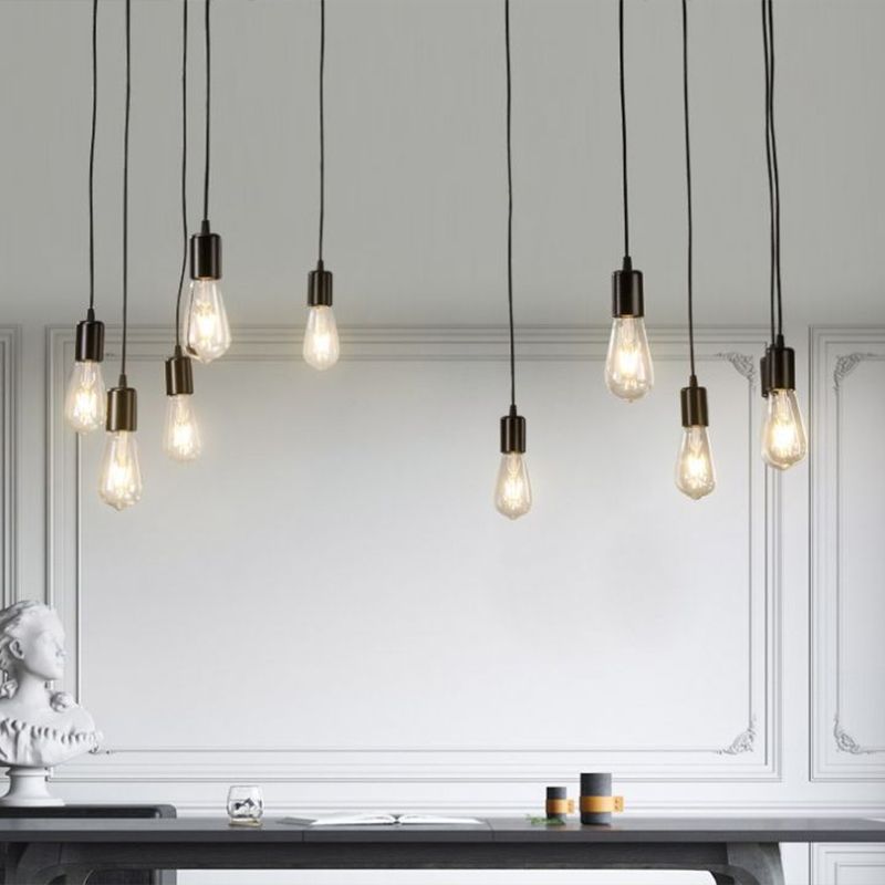 Schwarz nackte Glühbirne Anhänger Leicht Industrial Metall 10 Köpfe Garagen -Beute Hängende Lampe