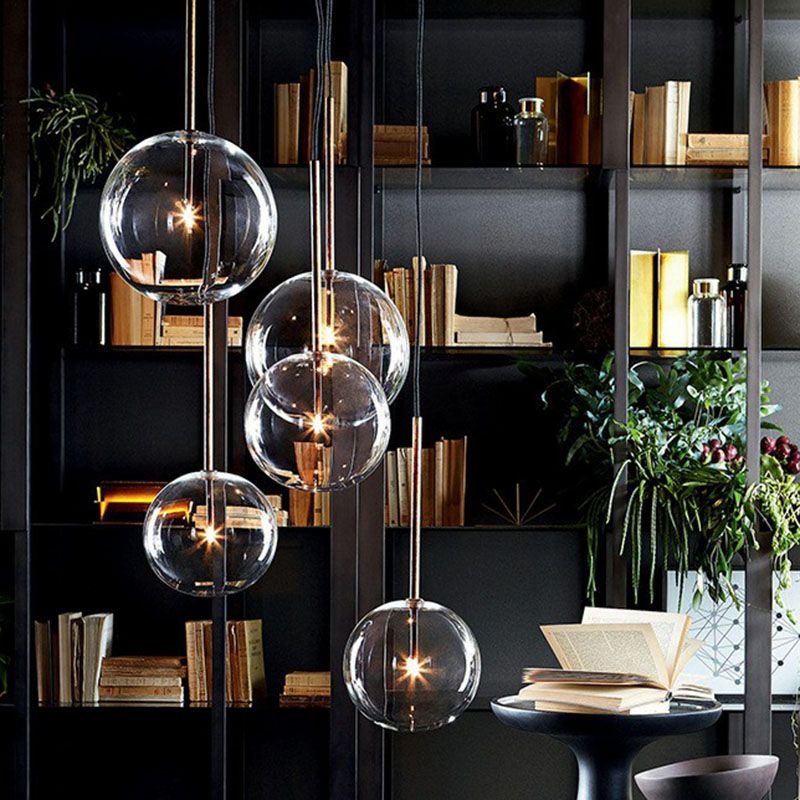 Hand-Blown Glass Globe Hanging Lamp Minimalism 1 Light Gold Finish Ceiling Pendant