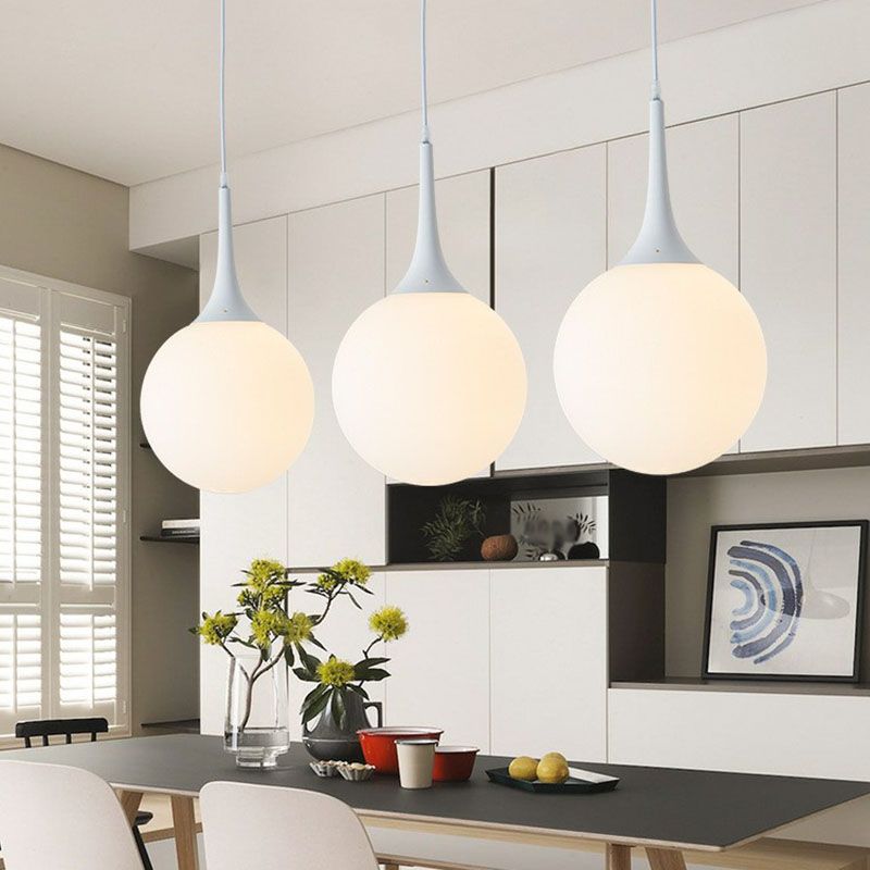 Spherical Cream Glass Suspension Light Minimalist 1-Light Hanging Pendant for Dining Room