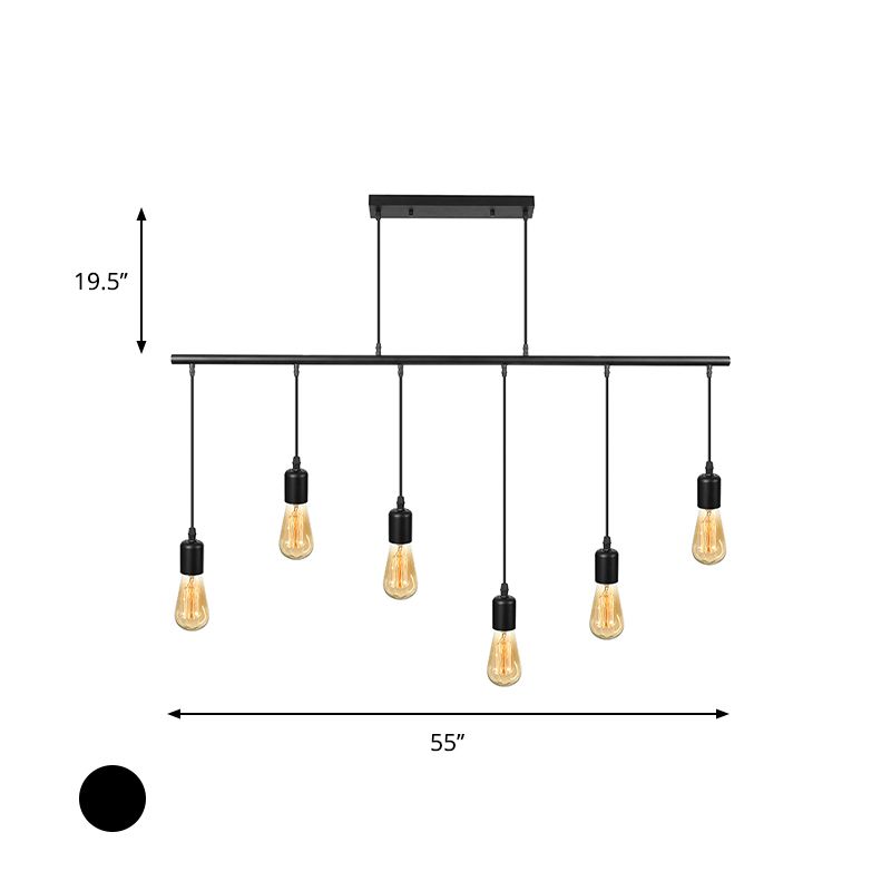 Multi Light Linear Island Ceiling Light with Open Bulb Vintage Industrial Black Metal Pendant Lighting