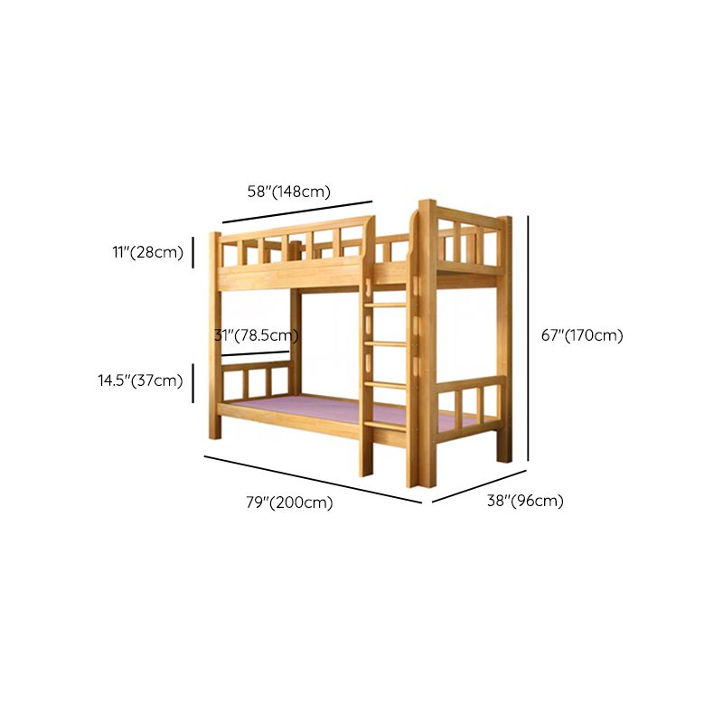 Mid-Century Modern Headboard Bunk Bed Solid Wood Bed with Footboard