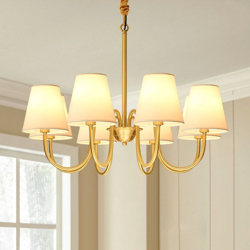 Traditional Classic Radial Pendant Light Copper Chandelier with White Fabrics Shade