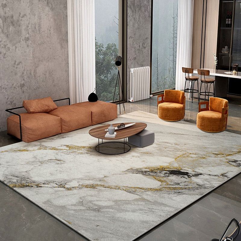 Modern Living Room Rug Multi Color Abstract Printed Area Carpet Cotton Blend Easy Care Stain-Resistant Rug