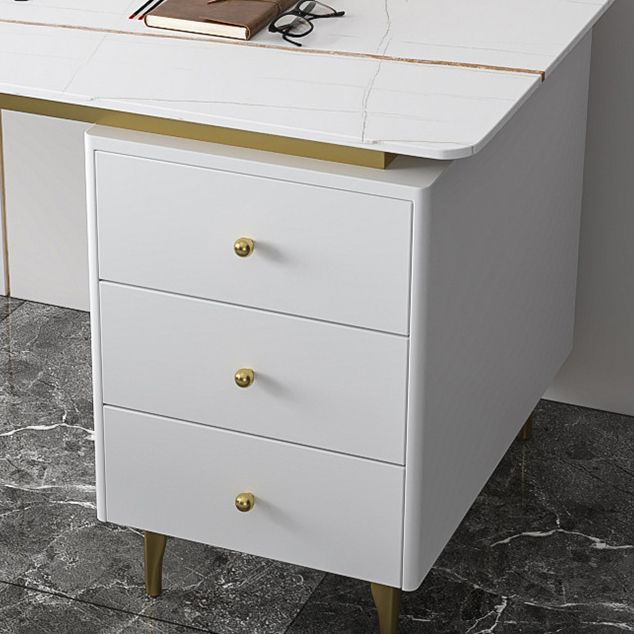 Metal Base Writing Desk Glam Style Office Desk with 3-drawer