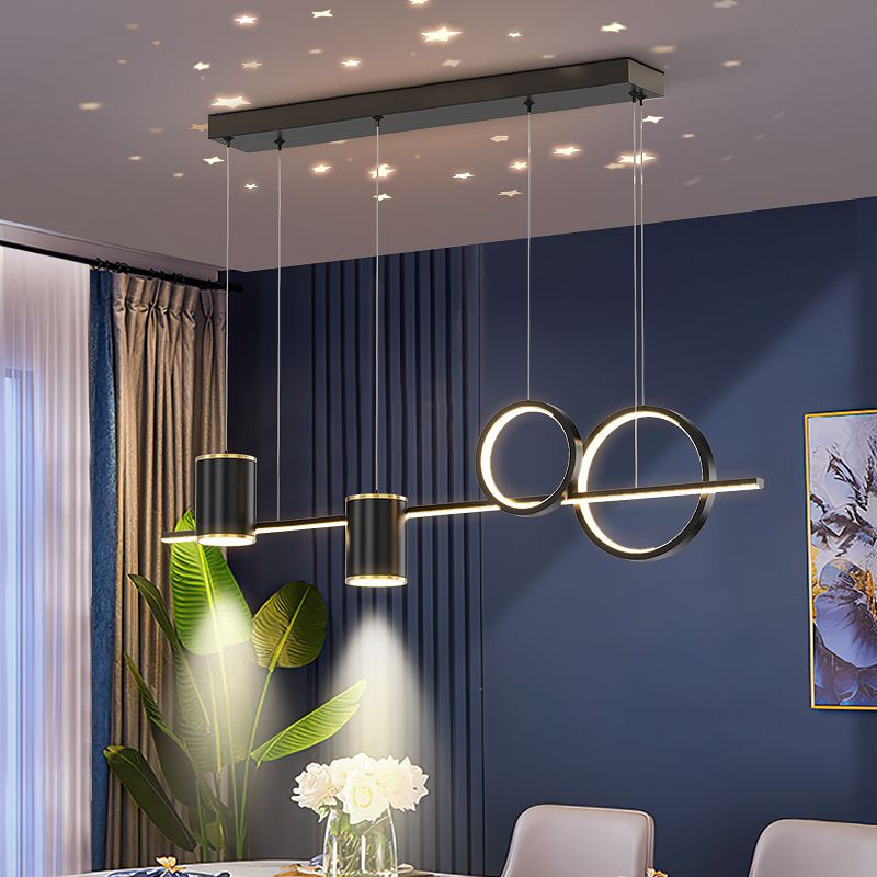 5-Light Geometric Island Light Fixtures Modernism Metal Island Pendant Lights in Black