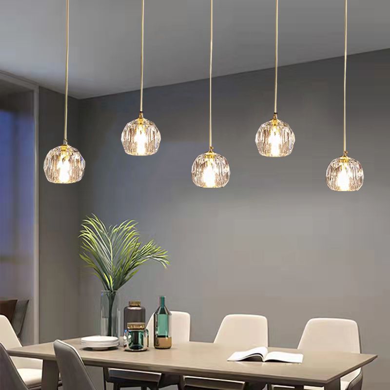 Postmodern Crystal Pendant Light Brass Finish Hanging Lamp with Adjustable Hanging Cord