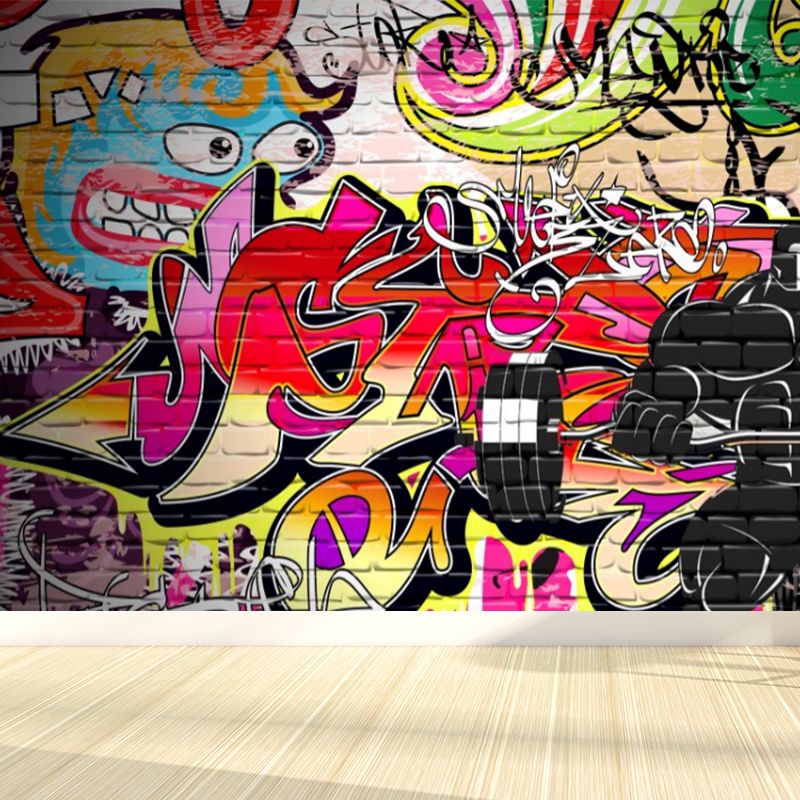 Graffiti Graphic Mural Wallpaper Pastel Color Modern Wall Covering for Living Room