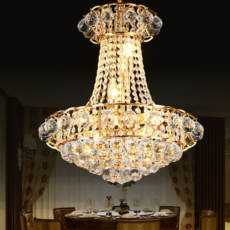 Modern 10 Lights Chandelier Light with Crystal Shade Gold Dome Hanging Ceiling Light