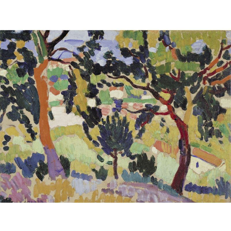 Farmhouse Oil Painting Wall Mural Yellow-Green Moisture Resistant Wall Decor for Living Room