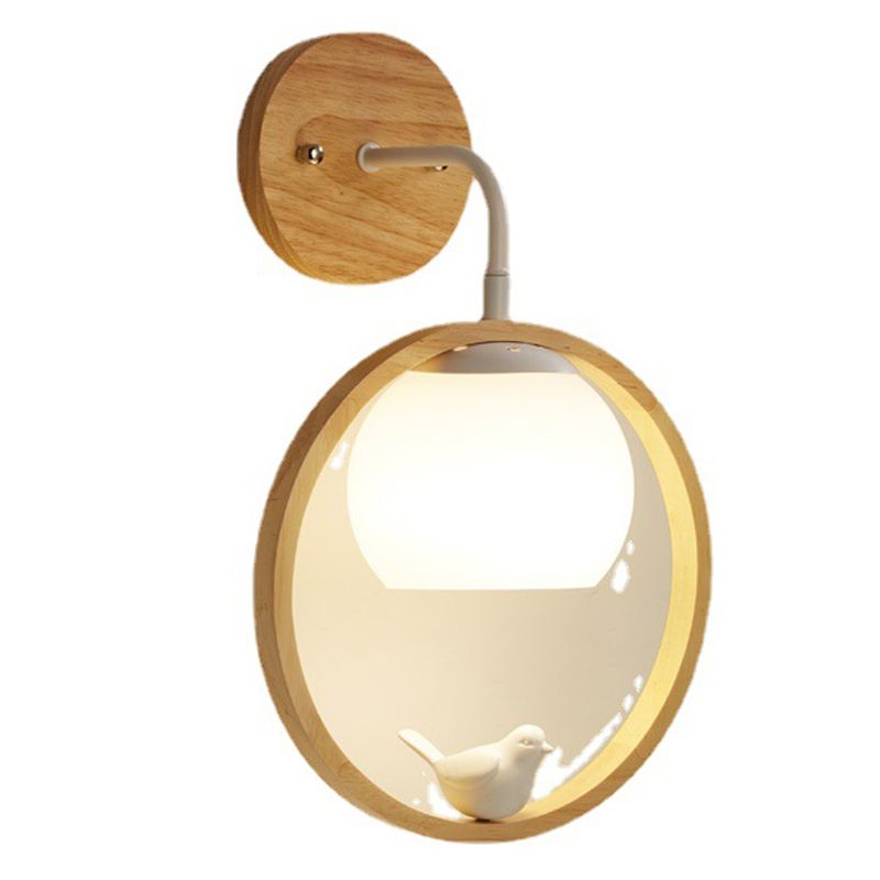 Moderner Stil rund geformte Wandlampe Holz 1 Leichte Wandbeleuchtung mit Glasschatten