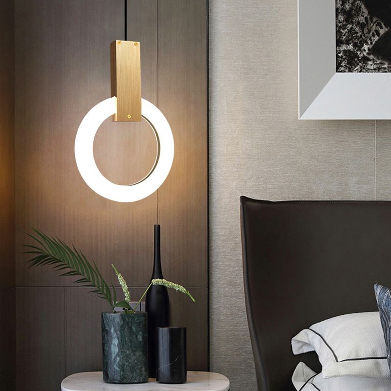 Metal Circle Pendant Light Fixture Modern Style LED Pendant Ceiling Light for Bedroom