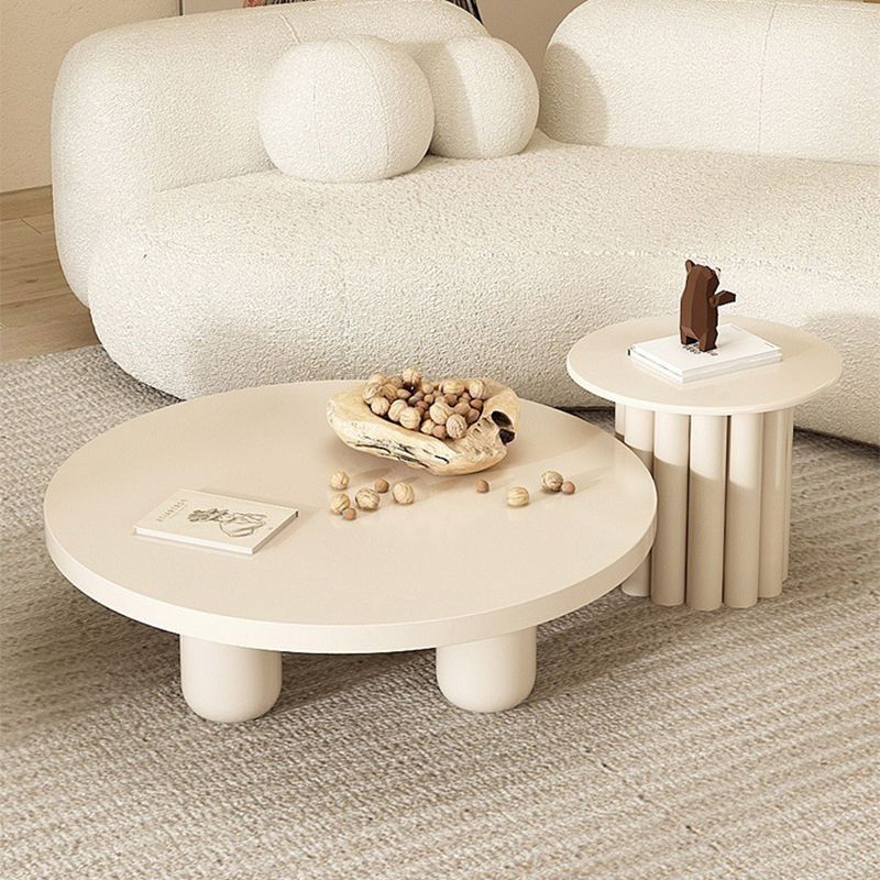 Solid Wood Coffee Table  Minimalist Coffee Table with Round Top for Living Room