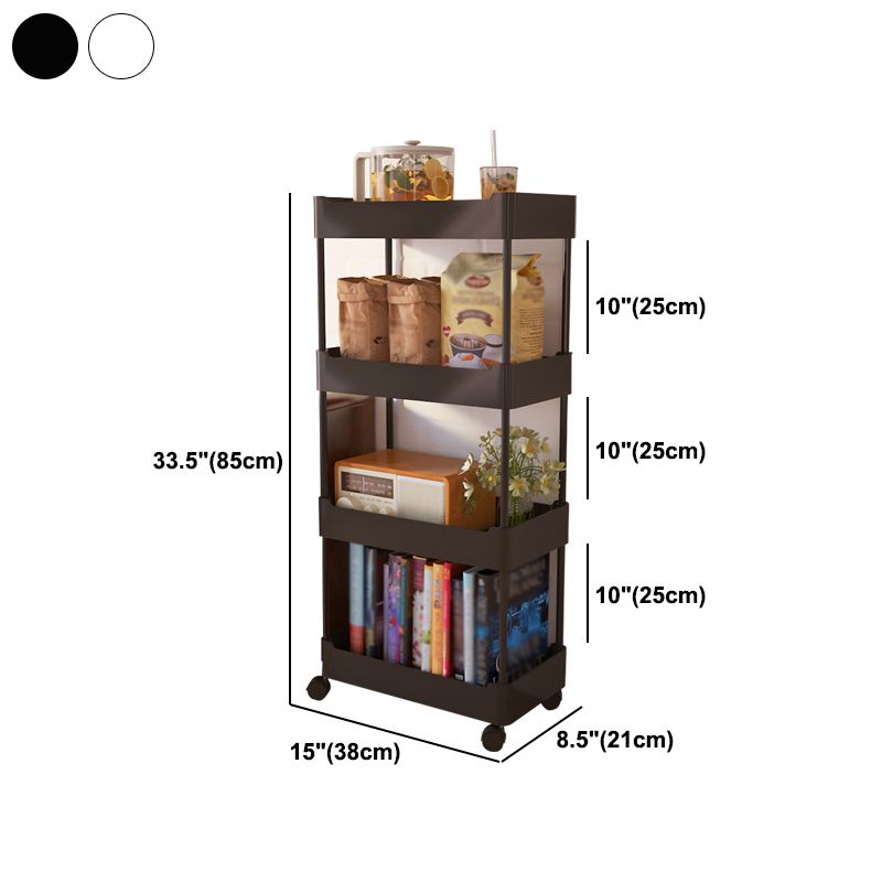 Modern Metal Frame Etagere Bookshelf White and Black Bookcase with Caster Wheels