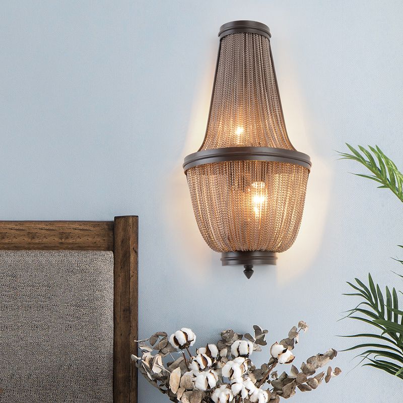 Empire Bedroom Wall Light Traditional Crystal Bead 1 Light Silver/Coffee Sconce Light Fixture