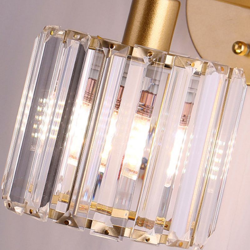 Modern Metal Wall Sconce Cylinder Shape Vanity Lamp with Crystal Shade for Bathroom