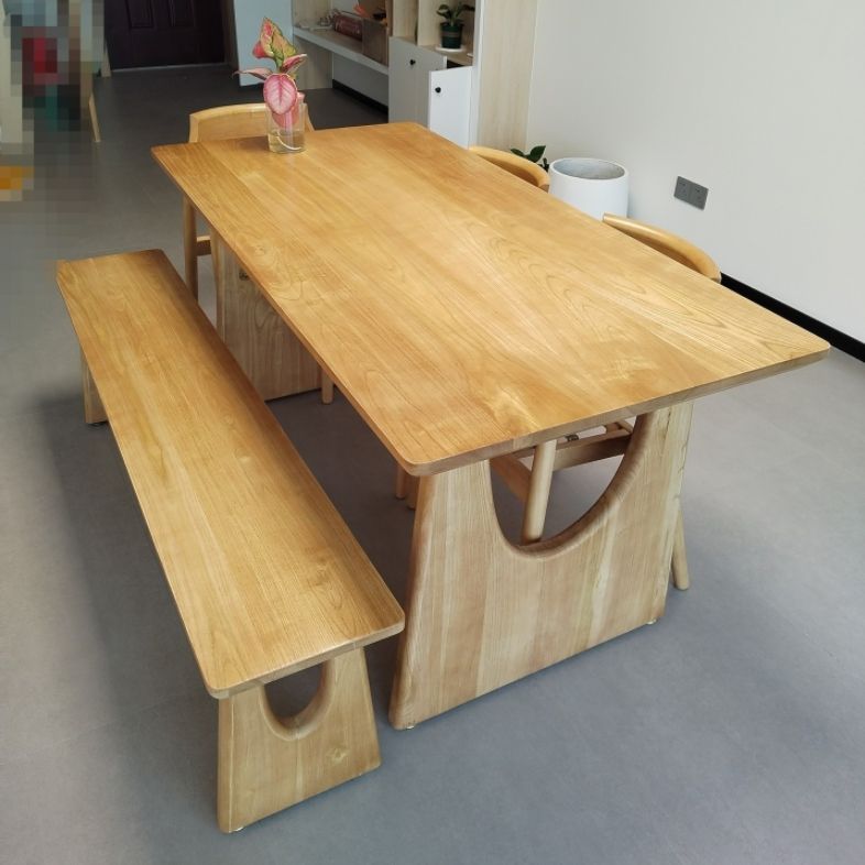 Solid Wood Dining Set 1/2/4/5/7 Pcs Double Pedestal Table with Bench and Chairs