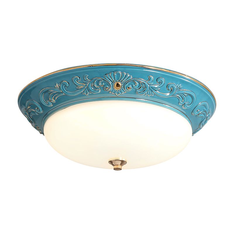 Oblong Bedroom Flush Mount Light Antiqued White Glass Yellow/Blue/Light Blue LED Flush Lamp, 12"/14.5"/17" Wide