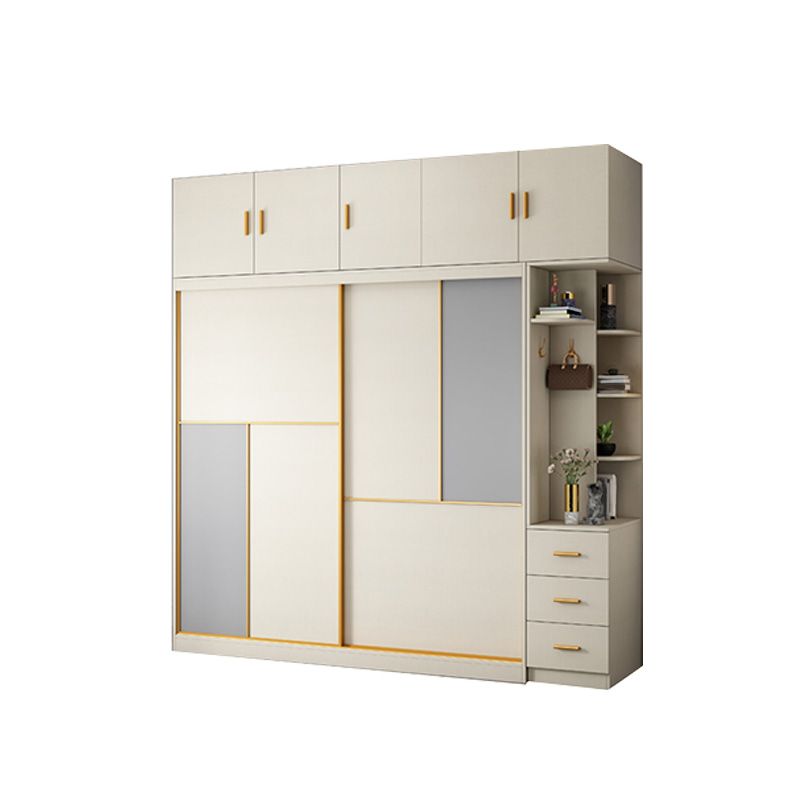 Bedroom Sliding Doors Storage Cabinet Coastal Style Wooden Wardrobe