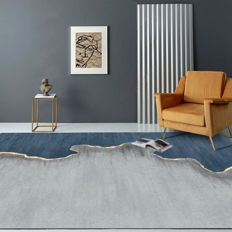 Grey and Blue Colorblock Rug Polyester Minimalist Rug Pet Friendly Washable Non-Slip Area Rug for Living Room