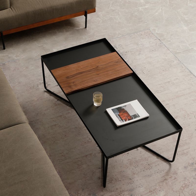 Black Rectangle / Square Tray Top Coffee Table Iron Cross Legs Cocktail Table
