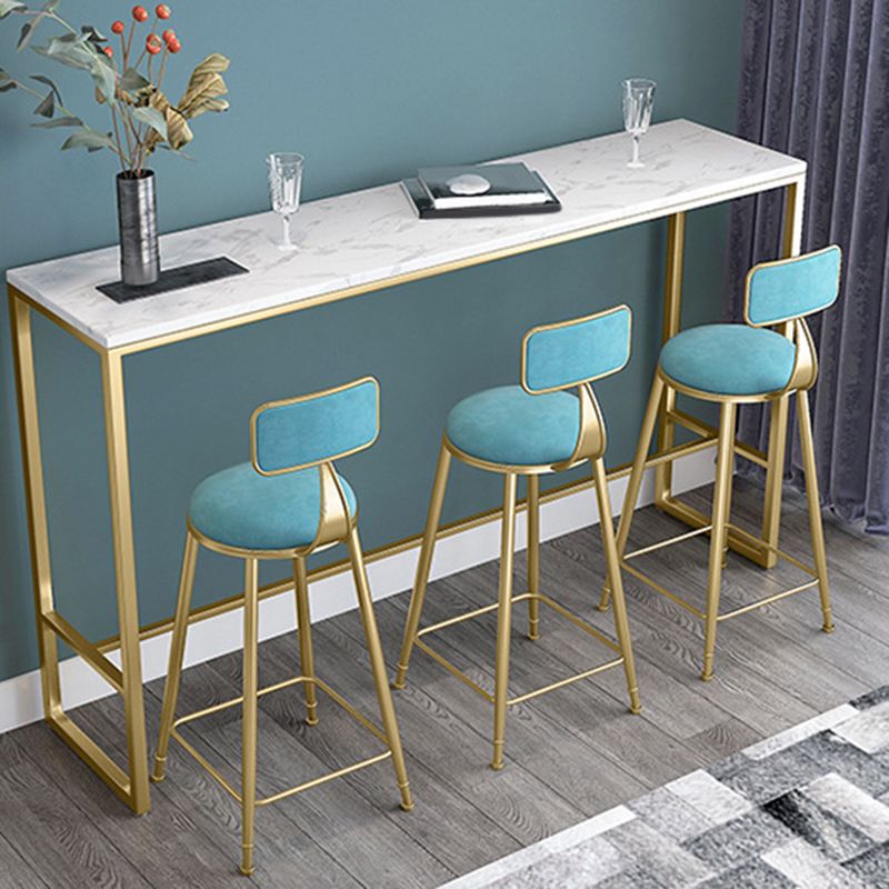 Glam Bar Height Table White Faux Marble Top Bistro Bar Table with Gold Base