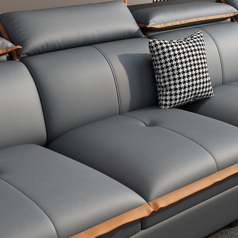 Tufted Pillow Top Arm Sectional Stain Resistant Sectional Gray Faux Leather