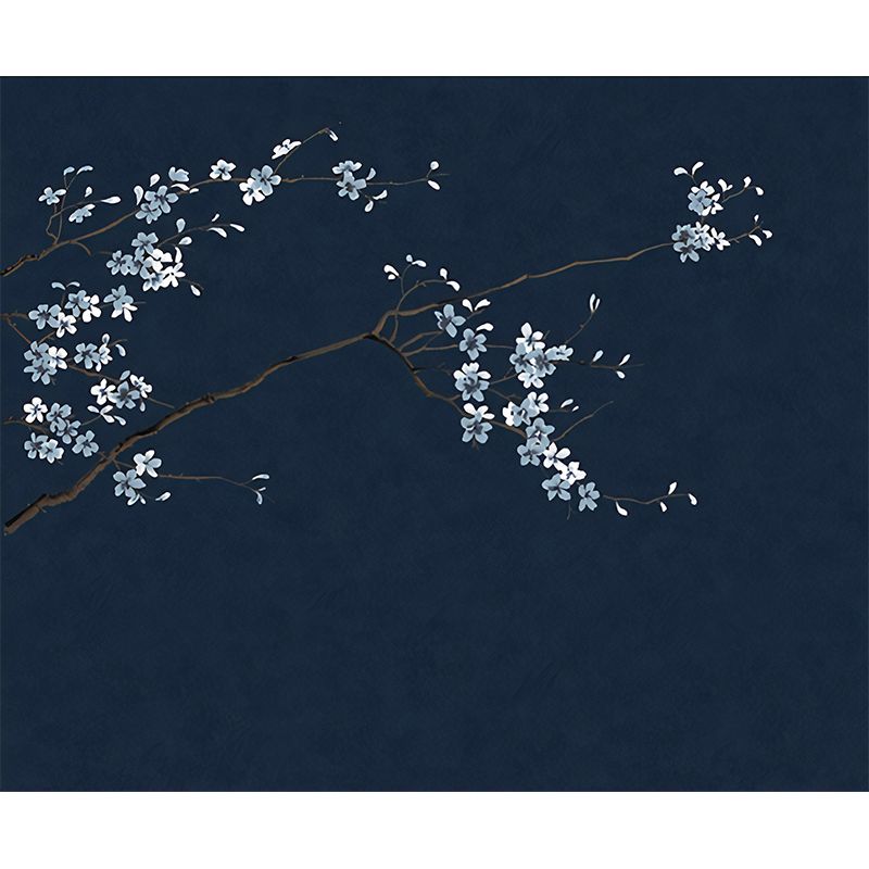 Enchanting Plum Branch Mural Decal Moisture Resistant Asian Bedroom Wall Art in Dark Color