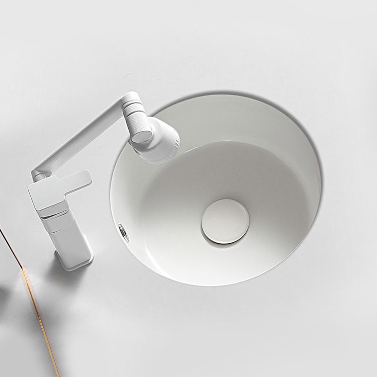 Contemporary Bathroom Sink Porcelain Round Undermount Bathroom Sink with Pop-Up Drain