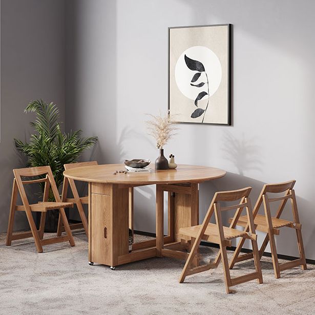 Simplicity Style Round Solid Wood Dining Site Table with Drop-Leaf