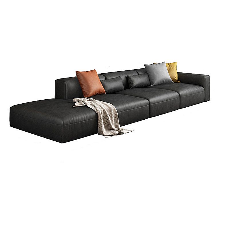 Contemporary Black Leather Sofa Tight Back Settee for Bonus Room