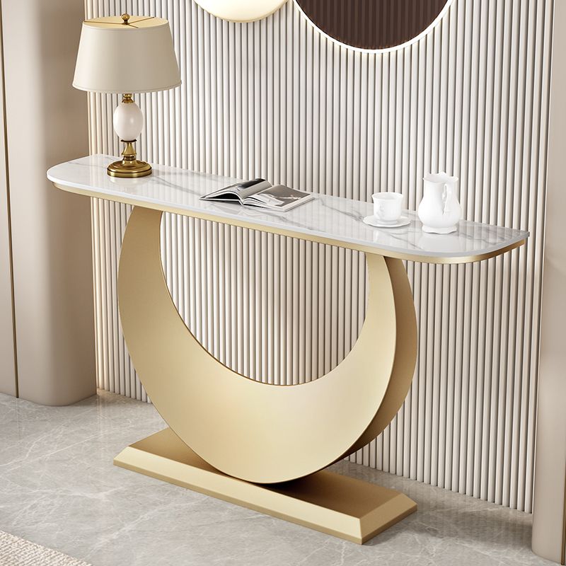 Stone Half Moon Accent Table Modern 31.5" Tall Console Table for Hall