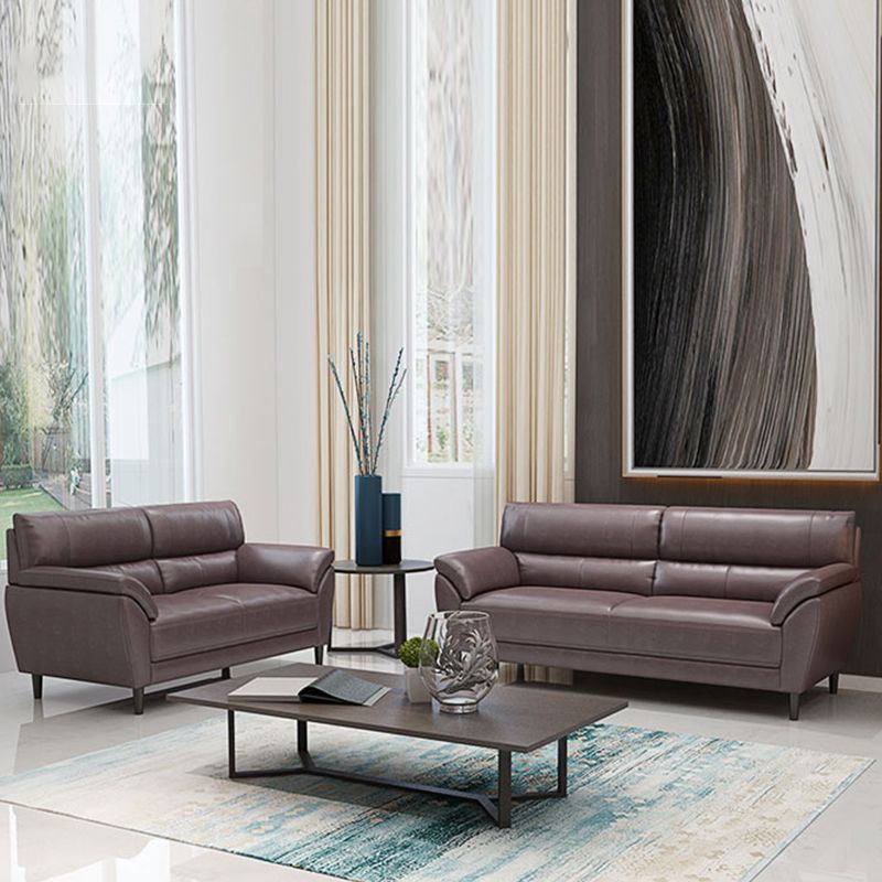Stain Resistant Leather Settee Couch Pillow Top Arm Sofa Couch in Brown