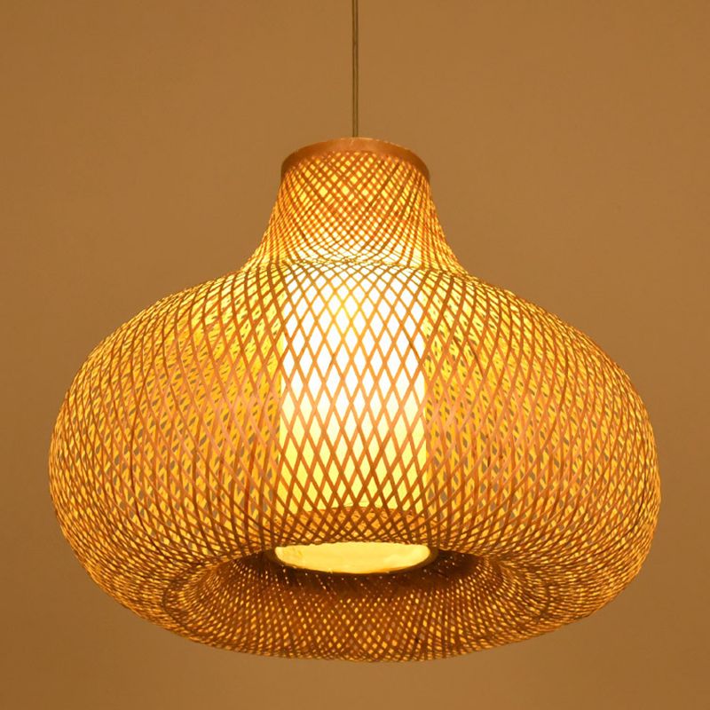 Chinese Pear-Shaped Pendant Lighting Fixtures Rattan Hanging Light with Hanging Cord for Restaurant
