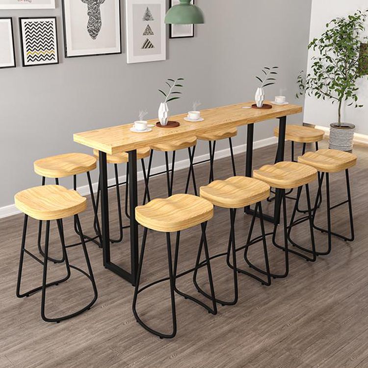 Contemporary Natural Solid Wood Barstool Footrest Restaurant Stool