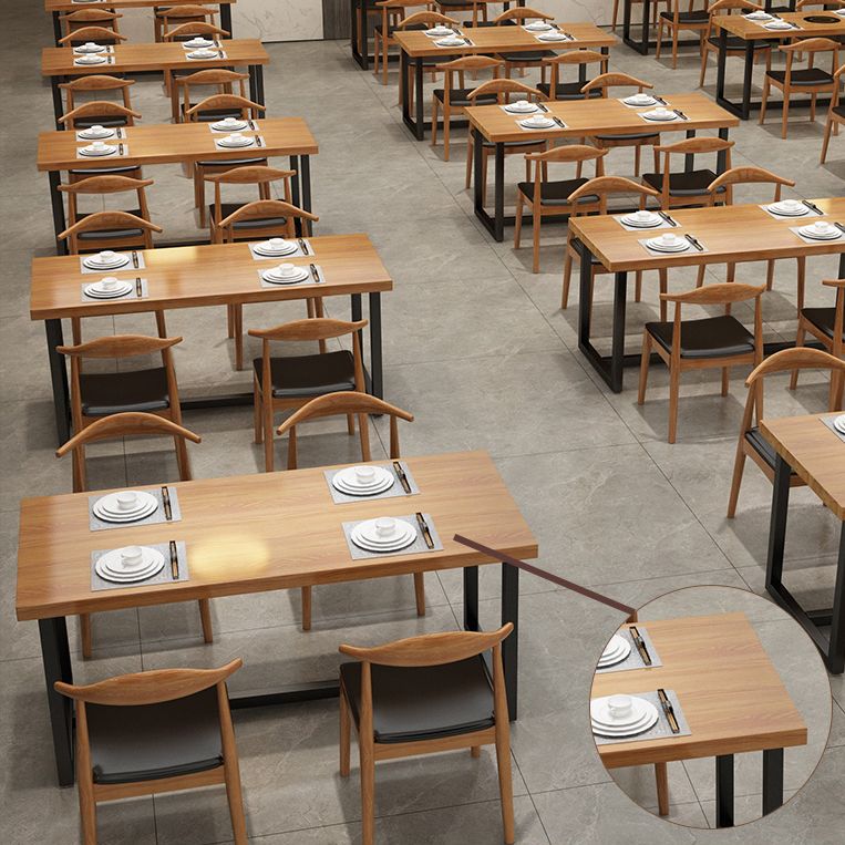 Trestle Base Dining Table Industrial Solid Wood Fixed Kitchen Desk