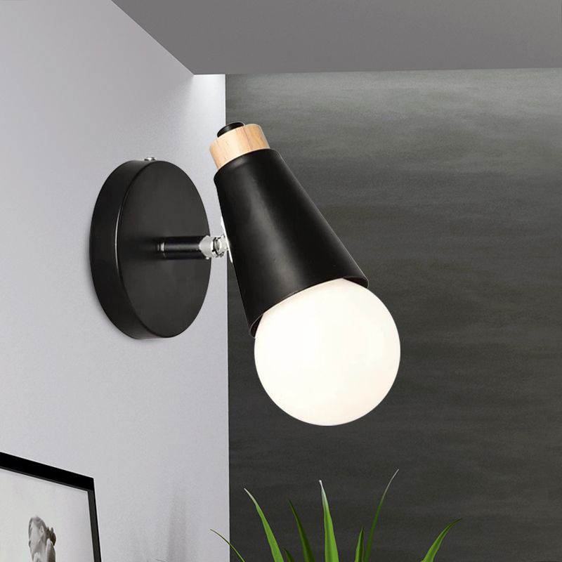 Nordic Sweet Cone Wall Light Rotatable 1 Light Wall Sconce with Metal/Wood Backplate for Child Bedroom