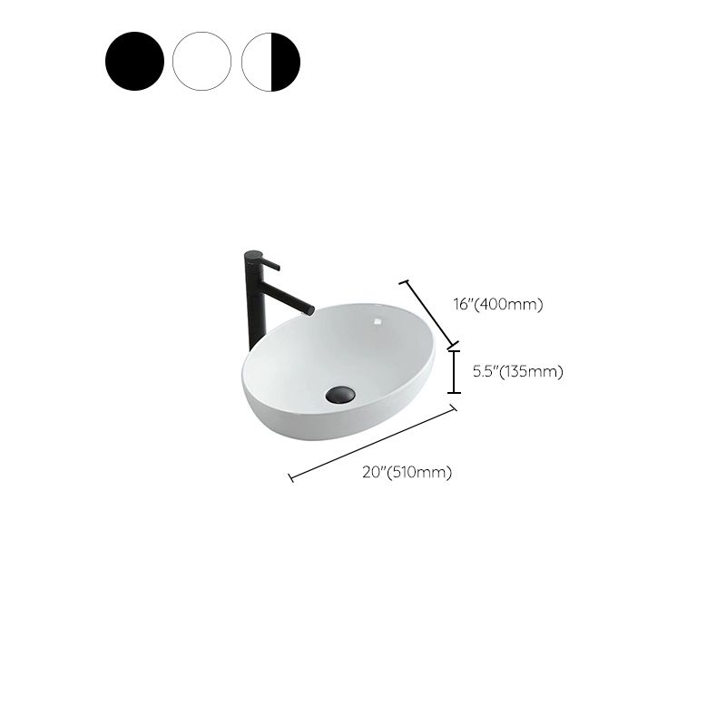 Modern Vessel Bathroom Sink Oval Porcelain with Pop-Up Drain Vessel
