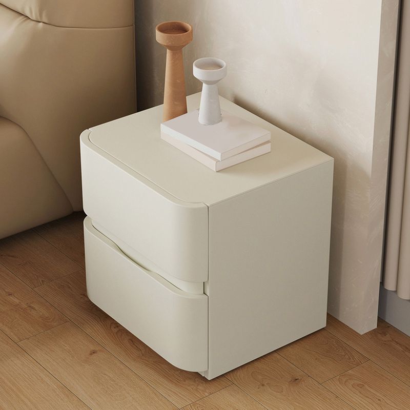 18" Tall 2- Drawer Wood Nightstand Contemporary Leather Bedside Cabinet