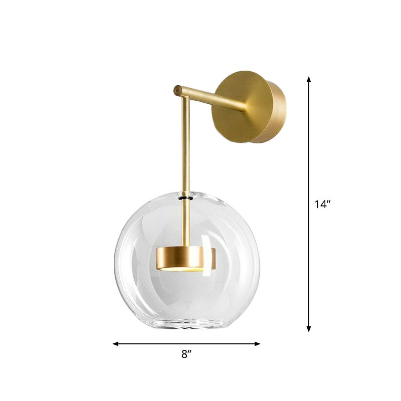 Brass Drum Wall Mounted Lamp Simplicity Metal LED Sconce Light with Globe Clear Glass Shade