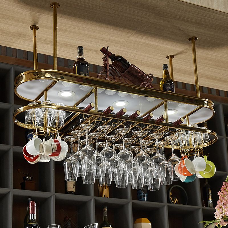 Stainless Steel Wine Rack Modern Style Hanging Wine Rack Holder in Gold