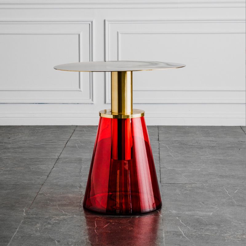 Round Metal/glass Table with Pedestal Base Base Mid-century Modern Side Table