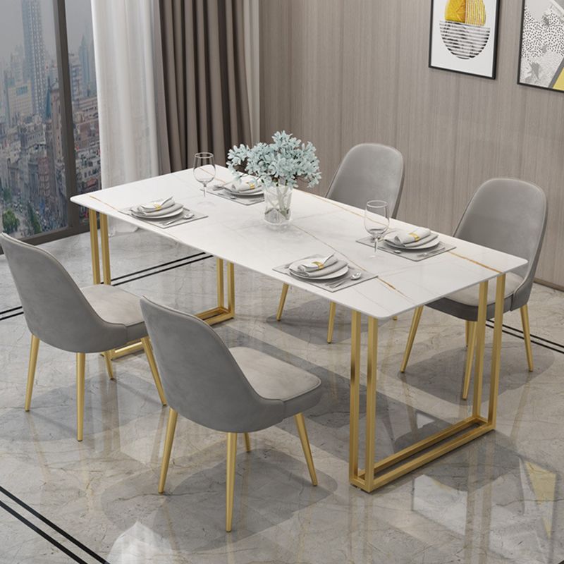Glam Style Rectangle Stone Table for Restaurant Gold Sled Base Table