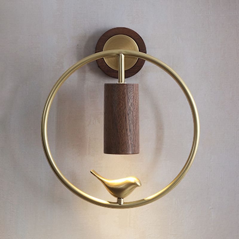 Modern Simple Wooden Wall Light Round Shape Wall Lamp for Living Room