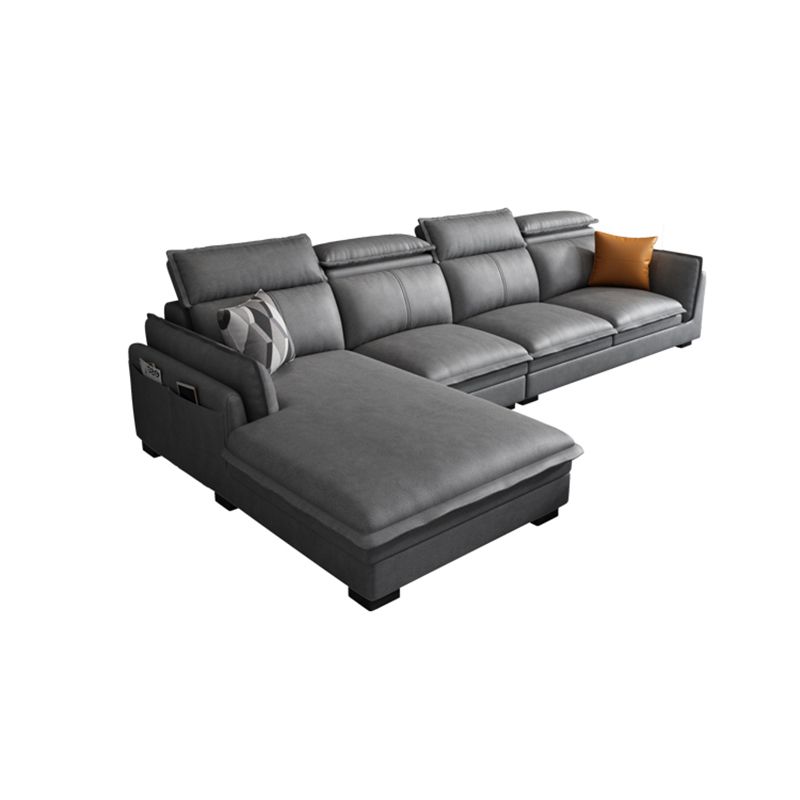 Contemporary Wood and Faux Leather Sofa & Chaise Square Arm Sofa