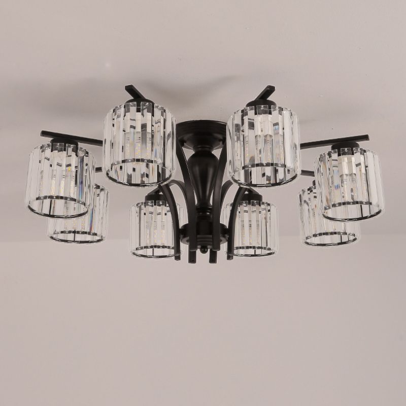Cylindre en verre semi-flush Mount Noir Multi Light Traditional Plafond Light pour le salon