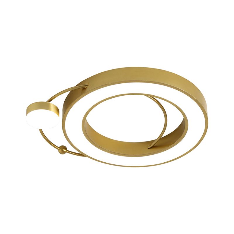 Simplicity LED Flush Ceiling Light with Metal Frame Gold Hoop Shaped Ceiling Mounted Fixture in Warm/White Light