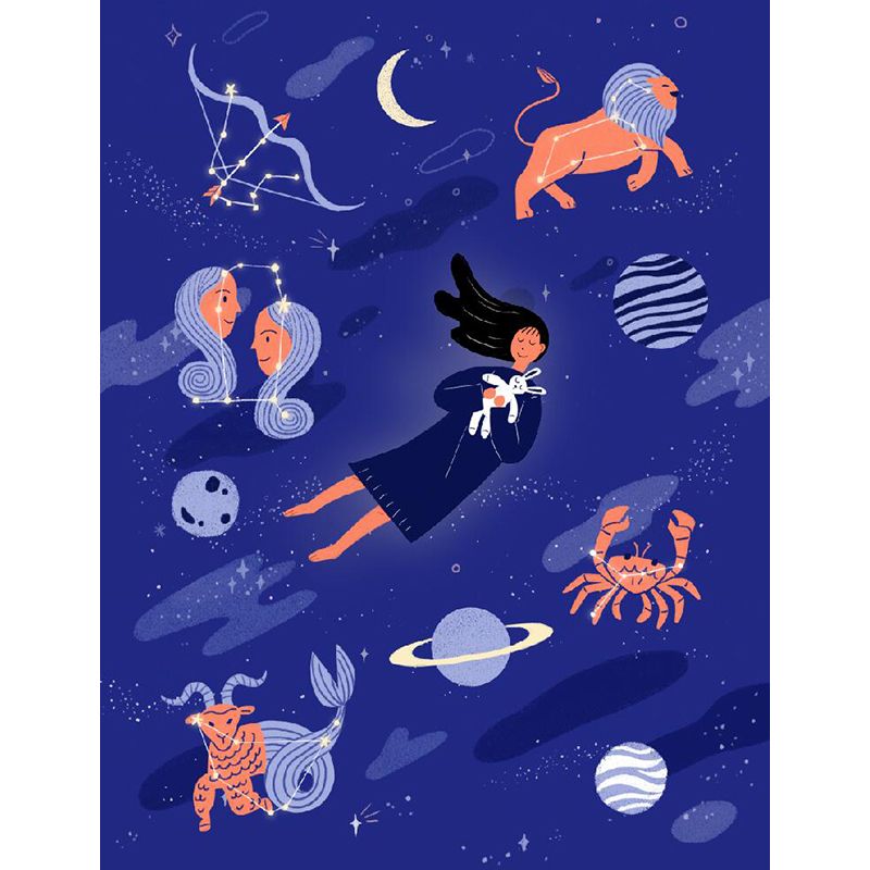 Modern Constellation Mural Non-Woven Stain Resistant Purple Wall Decor for Living Room